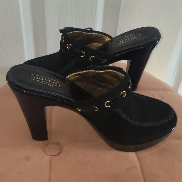 Coach Jodey Signature Black Suede Leather Mule Size 8 - Picture 3 of 9